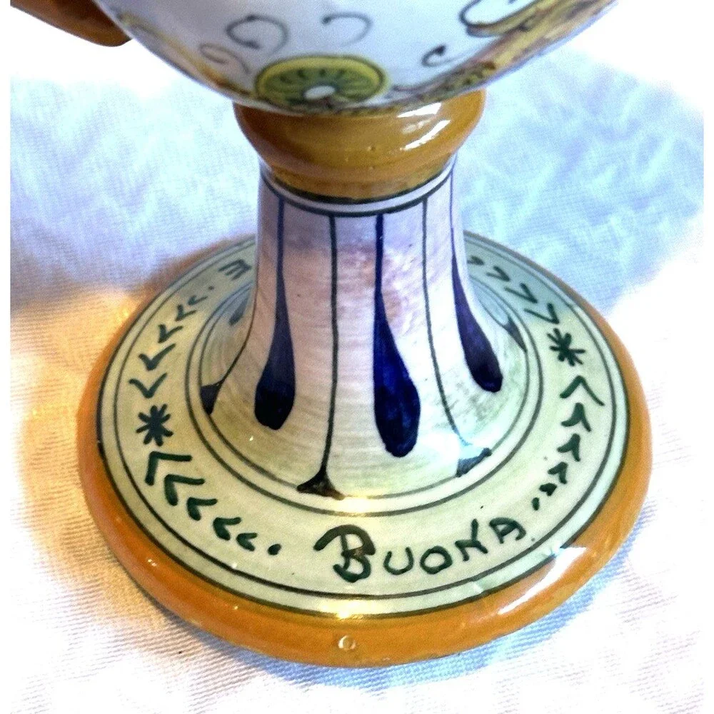 Italian pottery candle holder Buona Notte 629 Italy art dragon vintage